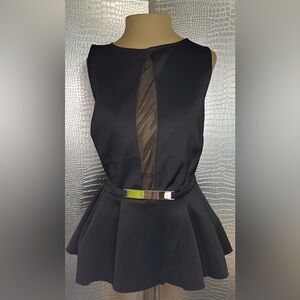 ASOS Black Sleeveless Peplum Belted Top Blouse Size Small Medium